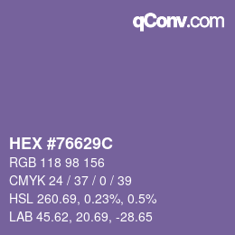 Color code: HEX #76629C | qconv.com