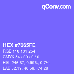 Color code: HEX #7665FE | qconv.com