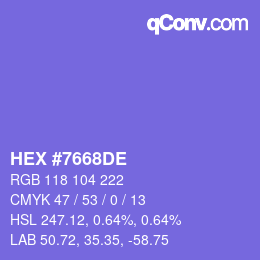 Color code: HEX #7668DE | qconv.com
