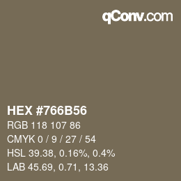 Color code: HEX #766B56 | qconv.com