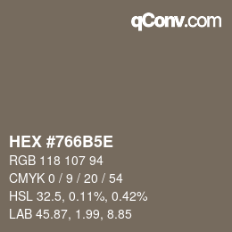 Color code: HEX #766B5E | qconv.com