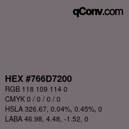 Color code: HEX #766D7200 | qconv.com