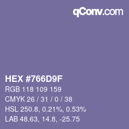 Color code: HEX #766D9F | qconv.com