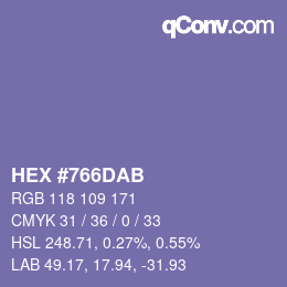 Farbcode: HEX #766DAB | qconv.com