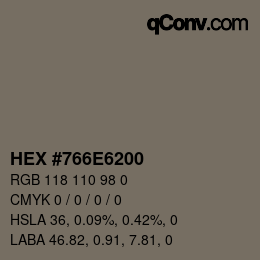 Color code: HEX #766E6200 | qconv.com