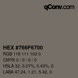Color code: HEX #766F6700 | qconv.com