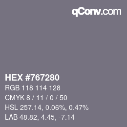 Farbcode: HEX #767280 | qconv.com