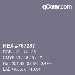 Color code: HEX #767287 | qconv.com