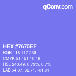 Color code: HEX #7675EF | qconv.com