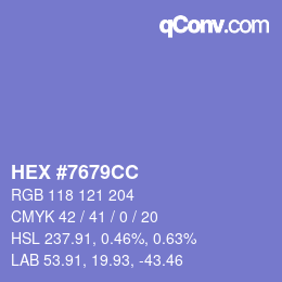 Color code: HEX #7679CC | qconv.com