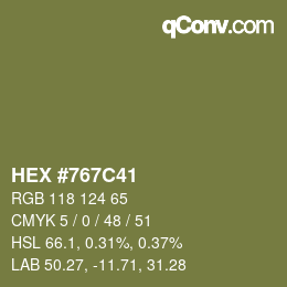 Farbcode: HEX #767C41 | qconv.com