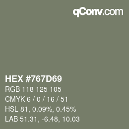 颜色代码: HEX #767D69 | qconv.com