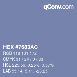 カラーコード: HEX #7683AC | qconv.com