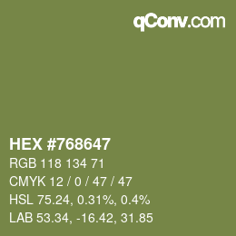 Farbcode: HEX #768647 | qconv.com