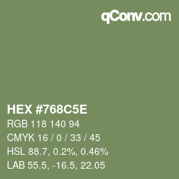 Farbcode: HEX #768C5E | qconv.com
