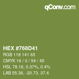 Color code: HEX #768D41 | qconv.com