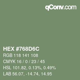 Color code: HEX #768D6C | qconv.com