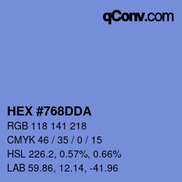Color code: HEX #768DDA | qconv.com