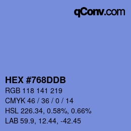 颜色代码: HEX #768DDB | qconv.com