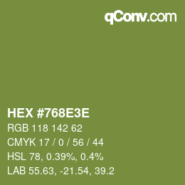 Color code: HEX #768E3E | qconv.com