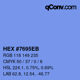颜色代码: HEX #7695EB | qconv.com