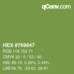 Código de color: HEX #769847 | qconv.com