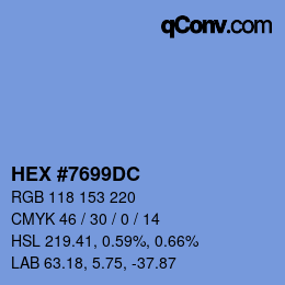 颜色代码: HEX #7699DC | qconv.com