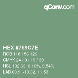 Color code: HEX #769C7E | qconv.com