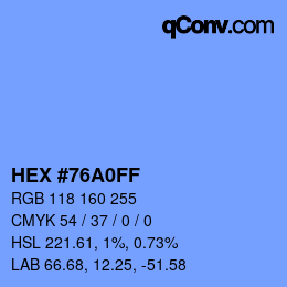 カラーコード: HEX #76A0FF | qconv.com