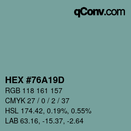 Código de color: HEX #76A19D | qconv.com