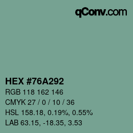 Farbcode: HEX #76A292 | qconv.com
