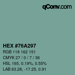 Color code: HEX #76A297 | qconv.com