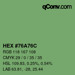 Color code: HEX #76A76C | qconv.com