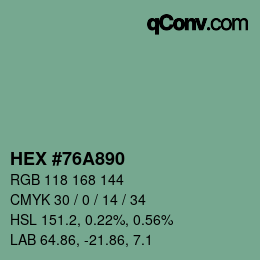 颜色代码: HEX #76A890 | qconv.com