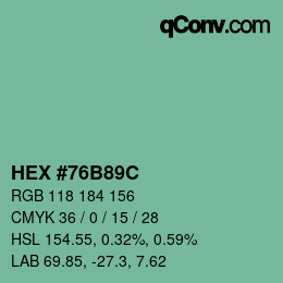 颜色代码: HEX #76B89C | qconv.com