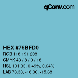 カラーコード: HEX #76BFD0 | qconv.com