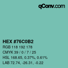 カラーコード: HEX #76C0B2 | qconv.com