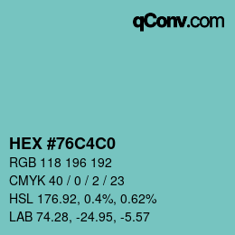 Color code: HEX #76C4C0 | qconv.com