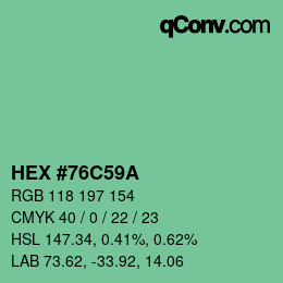 Farbcode: HEX #76C59A | qconv.com