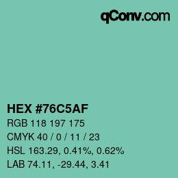 颜色代码: HEX #76C5AF | qconv.com