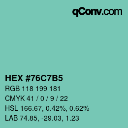 カラーコード: HEX #76C7B5 | qconv.com