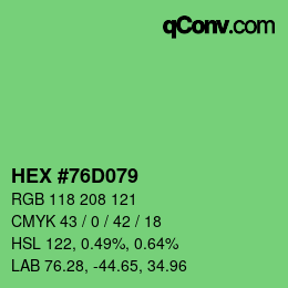 Farbcode: HEX #76D079 | qconv.com