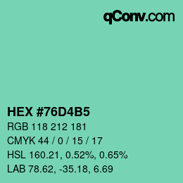 カラーコード: HEX #76D4B5 | qconv.com
