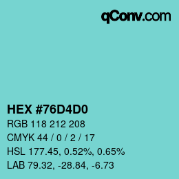 颜色代码: HEX #76D4D0 | qconv.com