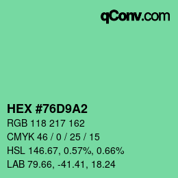 カラーコード: HEX #76D9A2 | qconv.com