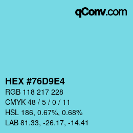 カラーコード: HEX #76D9E4 | qconv.com