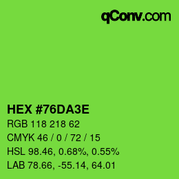 Color code: HEX #76DA3E | qconv.com
