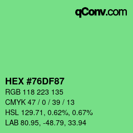 Farbcode: HEX #76DF87 | qconv.com