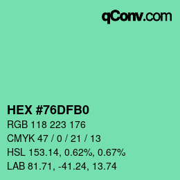 カラーコード: HEX #76DFB0 | qconv.com