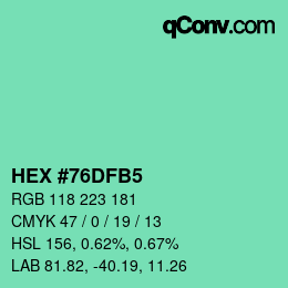 カラーコード: HEX #76DFB5 | qconv.com